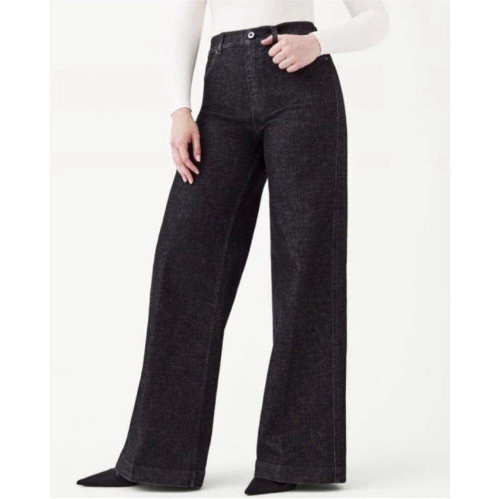 NWT Spanx wide leg charcoal jeans sz xl petite - Picture 2 of 11